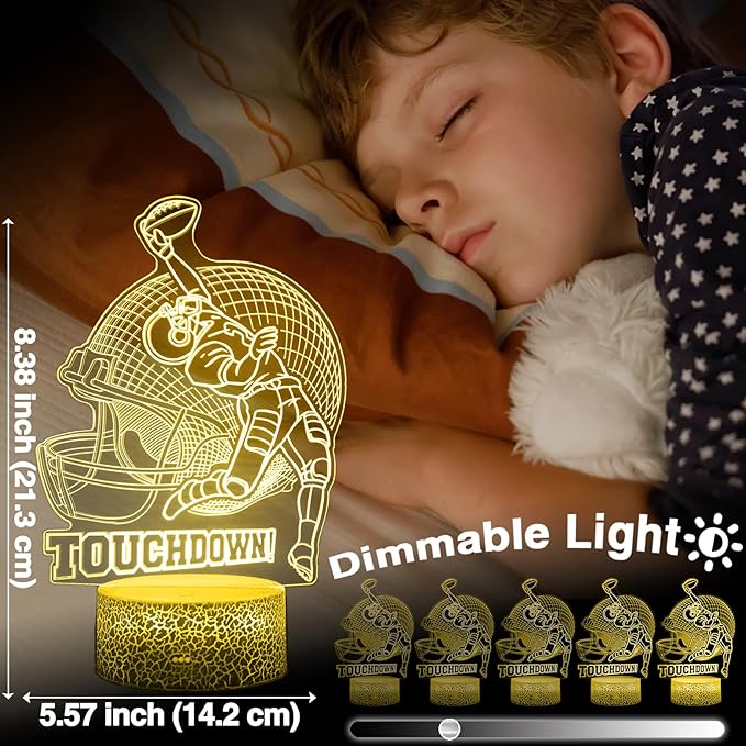 Football Lamp, 16 Colors Touchdown Night Light - Remote Control, Timer Tpye-C Dimmable, LED 3D Light Illusion, American Football Room Decor for Boys