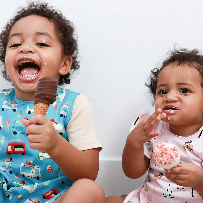 BapronBaby Ice Cream Truck Bapron - No Neck Tie Safer Bib for Baby & Toddler - Soft Waterproof Stain Resistant - Machine Washable - Sz Preschool 3-5yrs