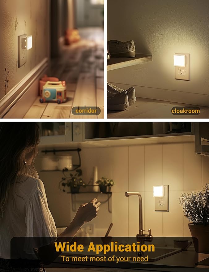 JandCase Night Light, 4 Pack Night Lights Plug into Wall with Auto Light Sensor, 3000K Warm White Nightlight Plug in, LED Night Lights for Kids Adults Bathroom Hallway Kitchen