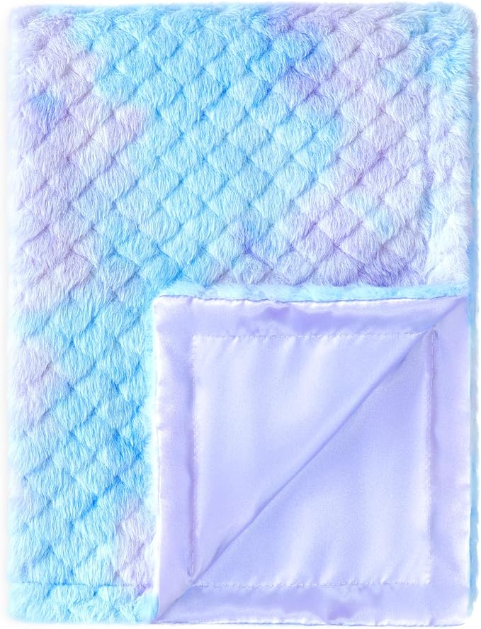 Baby Blanket for Boys Girls Reversible Fluffy Fuzzy Fleece & Skin-Firendly Silk Silky Backing, Cozy Soft Plush Blanket for Toddlers Swaddling, Stroller, Playtime Rainbow Blue 30 x 40 Inch