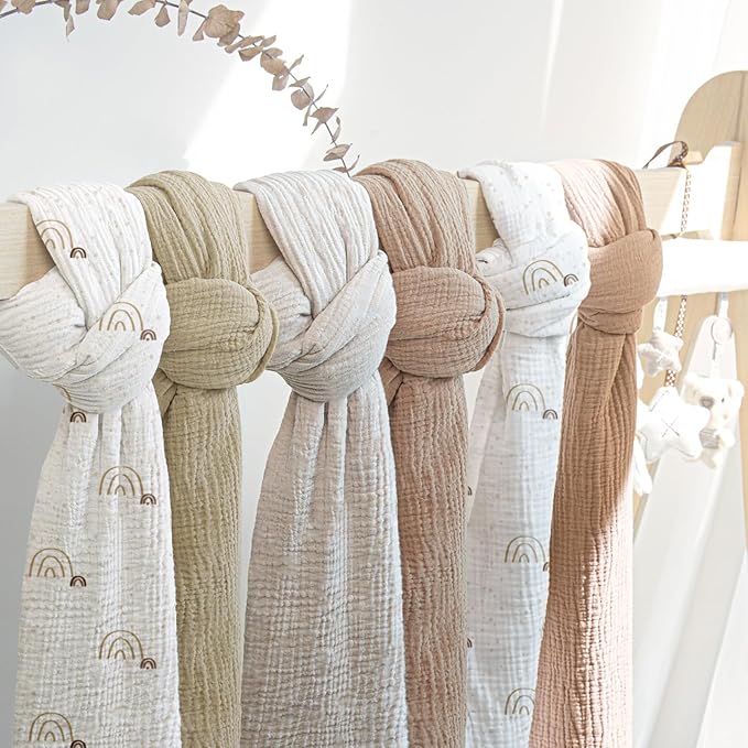 lulumoon Baby Muslin Swaddle Blankets: Soft Receiving Blanket for Newborn - Cotton Swaddling Blanket for Neutral 3Pack(Rainbow Brown)