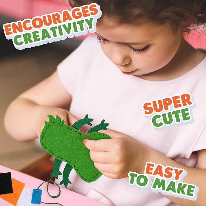 Halloween Monster Craft Sewing Kit for Kids - Sewing Craft Kit with 12 Monster Characters, 6 Child-Friendly Needles, 7 Thread Bundles, 1 Bag of Stuffing, and Scissors - Sewing Craft Ages 5 6 7 8 9 10+