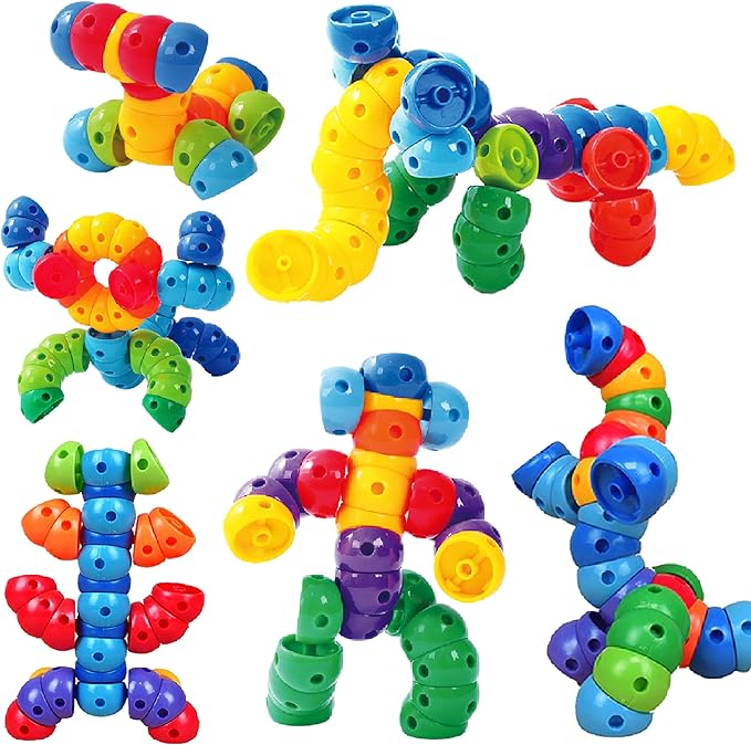 Snap n Twist Building Toys - Wocky Blocks - 80 Piece STEM Snap Cubes for Preschool & Elementary School, Tactile Sensory Toys for Boys & Girls, Ages 3+