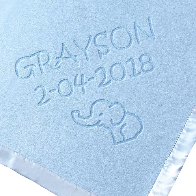 Custom Catch Personalized Elephant Baby Blanket for Girl - Newborn or Infant Name Gift - Pink or Blue (2 Lines of Text)