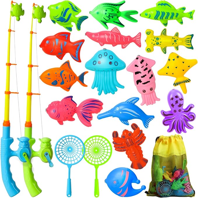 TOY Life Magnetic Fishing Game for Toddlers 1-8 with 2 Poles, Bath Toys for Ages 3+
