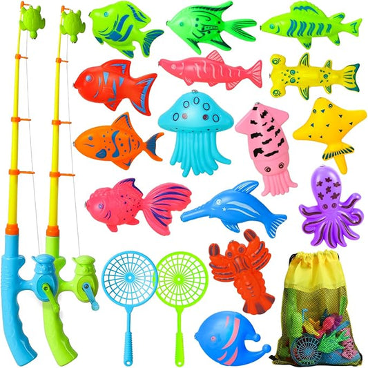 TOY Life Magnetic Fishing Game for Toddlers 1-8 with 2 Poles, Bath Toys for Ages 3+