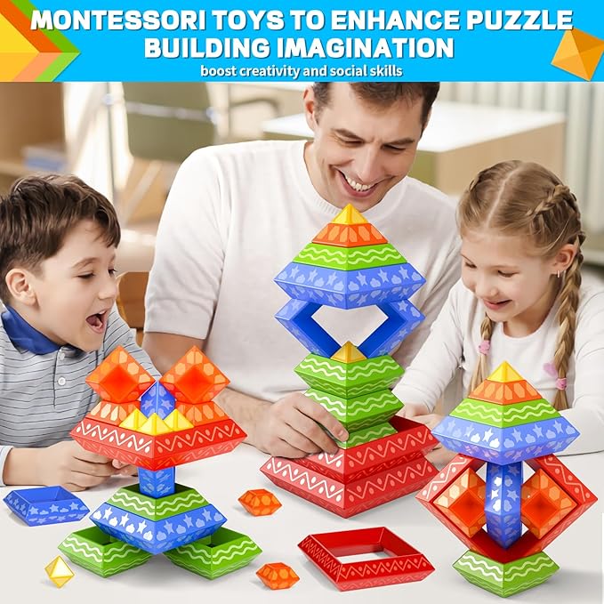 Doloowee 30 Pcs Montessori Toys Stacking Toys Building Blocks Leraning Toys for Toddlers 1-3 3-5 Girls Boys Gift Christmas Stocking Stuffers Preschool Educational