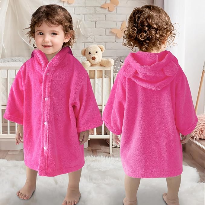 VOOVA & MOVAS Baby Hooded Towel with Bear Ear, 0-3Years | 100% Cotton, Ultra-Soft & Absorbent | Gentle for Sensitive Skin, Bath, Pool & Beach Towel | Newborn (Hot Pink)