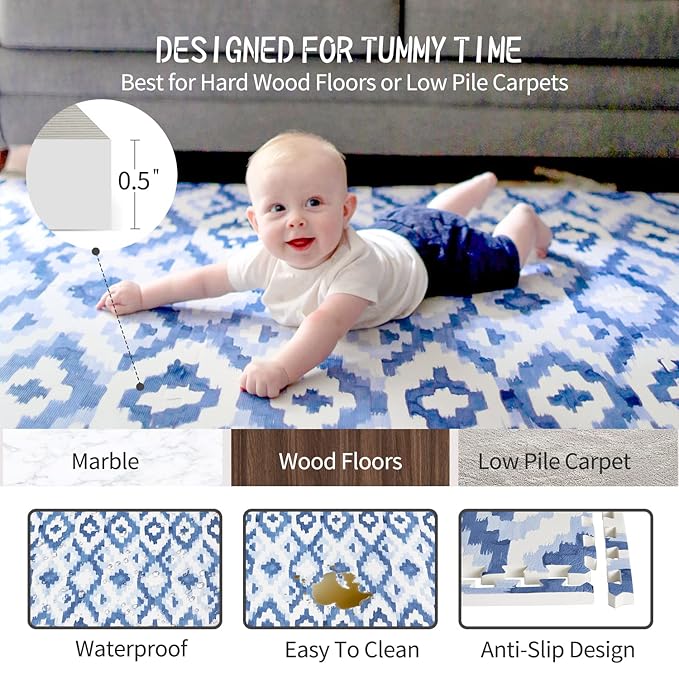 Yay Mats Stylish Extra Large Soft Baby Play Mat. Soft, Thick, Non-Toxic Foam playmat Covers 6 ft x 4 ft. Expandable Interlocking Floor Tiles Toddlers and Kids Playmat Tummy Time Mat