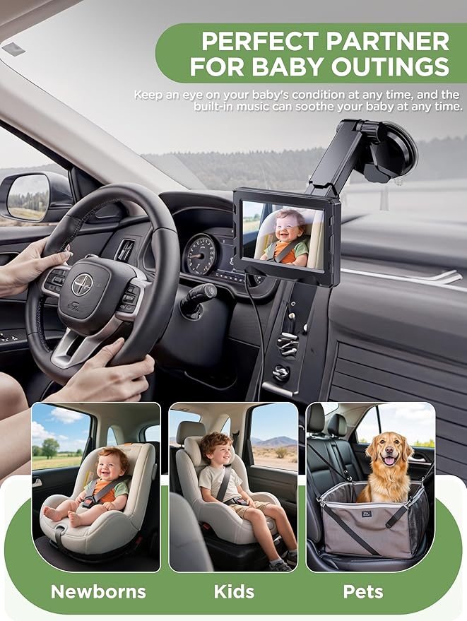 Wireless Baby car Camera - 40 Hours Battery Life& 940mn Night Vision, 4.3'' HD Car Baby Monitor - 1080P Video & 360° Adjustable, Rear Facing Back Seat Camera - Essentials for Newborn Families