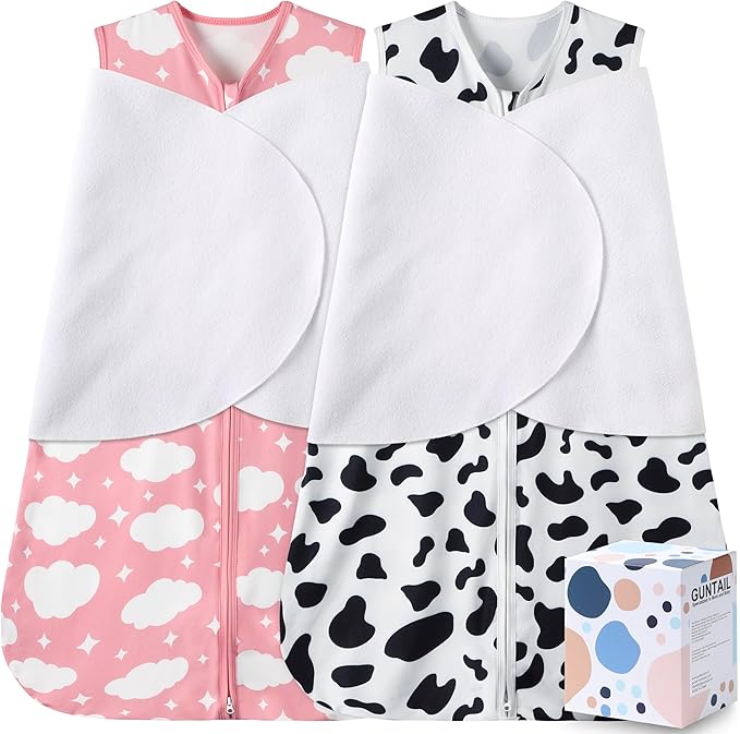 Newborn Sleep Sack Baby Swaddle,3-Way Adjustable Wearable Blanket,100% Rayon Cotton Swaddling Sleeping Bag. (Cloud & Cow Print, 3-6 Months)