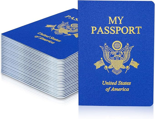 200 Pcs Blank Passport Notebook Blue Passport Book Fake Passport Travel Journal Sticker Collection Book for Kids School Projects World Travel Pretend Activity Party Favors, 5.51x3.9 Inch