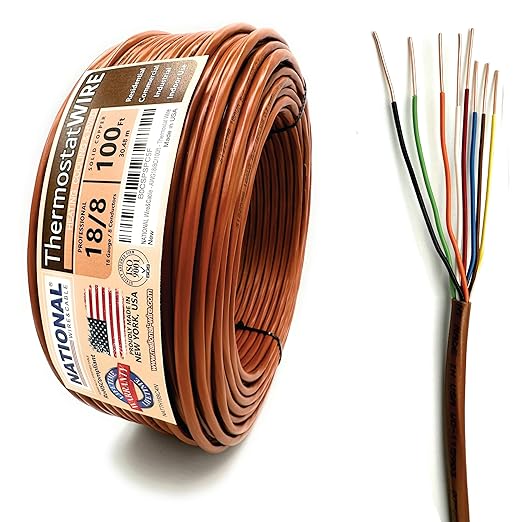 18/8 100Ft. NATIONAL Wire&Cable Thermostat Doorbell HVAC Heating Control Professional Cable Wire - Made in USA - 100% Solid Copper Conductors, CL2 ETL Listed, Low Voltage Applications Use