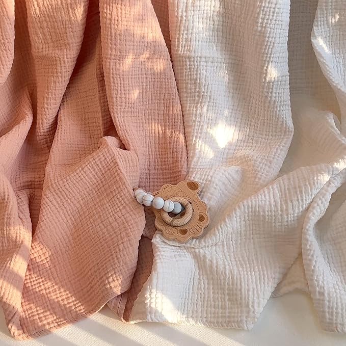 Lulu moon Muslin Swaddle Blanket Baby Receiving Blankets Neutral, 2 Pack, Peach