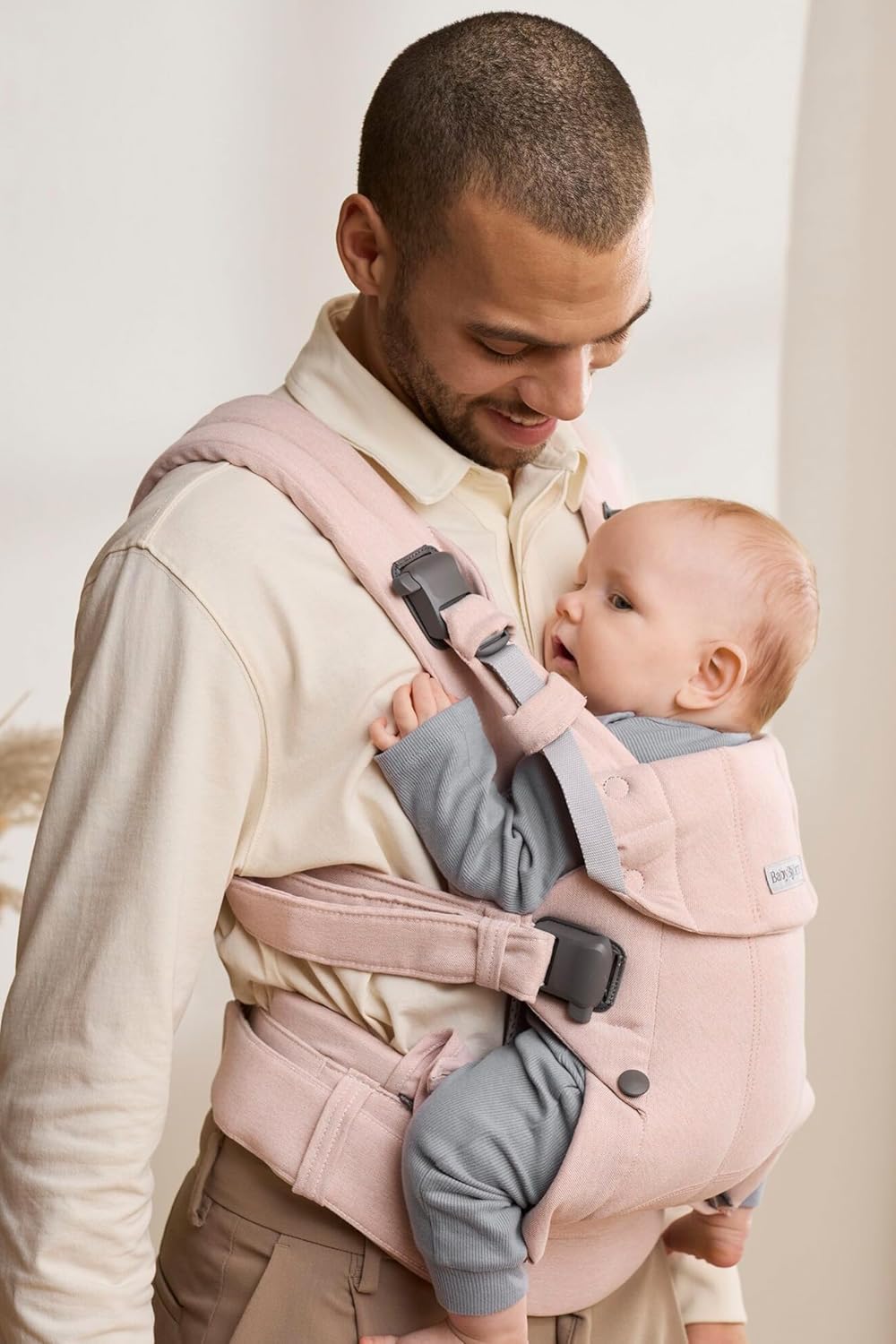 BabyBjörn Baby Carrier Harmony, Light Pink, Woven Mélange | 3-in-1 Ergonomic Baby Carrier; Newborn, Facing-in, Outward-Facing, and Back Carrying Positions Supported (7-40 lbs), Newborn to Toddler