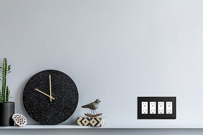 Modern Edge Decorative Wall Plate Switch Plate Outlet Cover, Durable Solid Zinc Alloy (Quad Decorator, Matte Black)