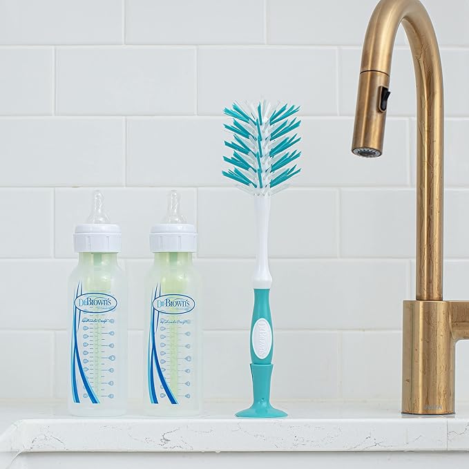 Dr. Brown's Deluxe Bottle Brush, Cleaning Brush for Baby Bottles, Nipples, and Sippy Cups with Suction Cup Stand & Bonus Brush, BPA Free (Pack of 12)