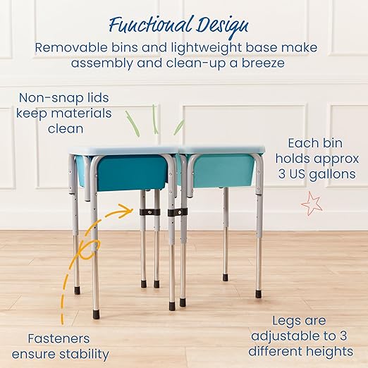 ECR4Kids 2-Station Sand and Water Adjustable Play Table, Sensory Bins, Seafoam/Turquoise