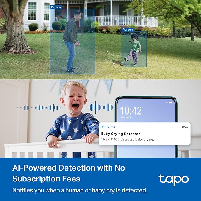 Tapo 1080p Pan/Tilt Indoor/Outdoor Security Camera – Free Person/Baby Cry Detect & Motion Track, 360° View, Color Night Vision, SD/Cloud Storage, Works w/Alexa & Google Home HybridCam 360