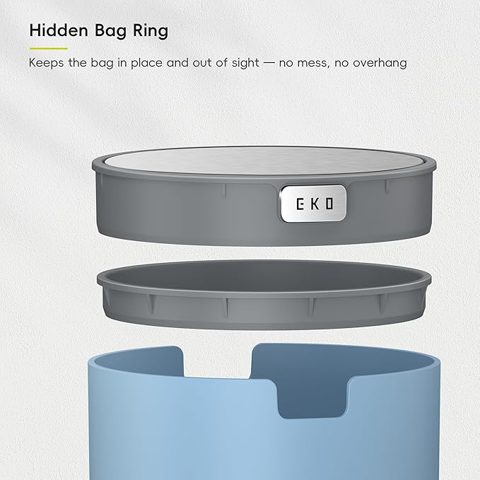 EKO Fandy 0.58 Gal/2.2L Mini Trash Can with Lid, Swing-Top Desktop Trash Can for Bathroom, Countertop, Vanity, Desk or Office, Small Garbage Bin (Blue)