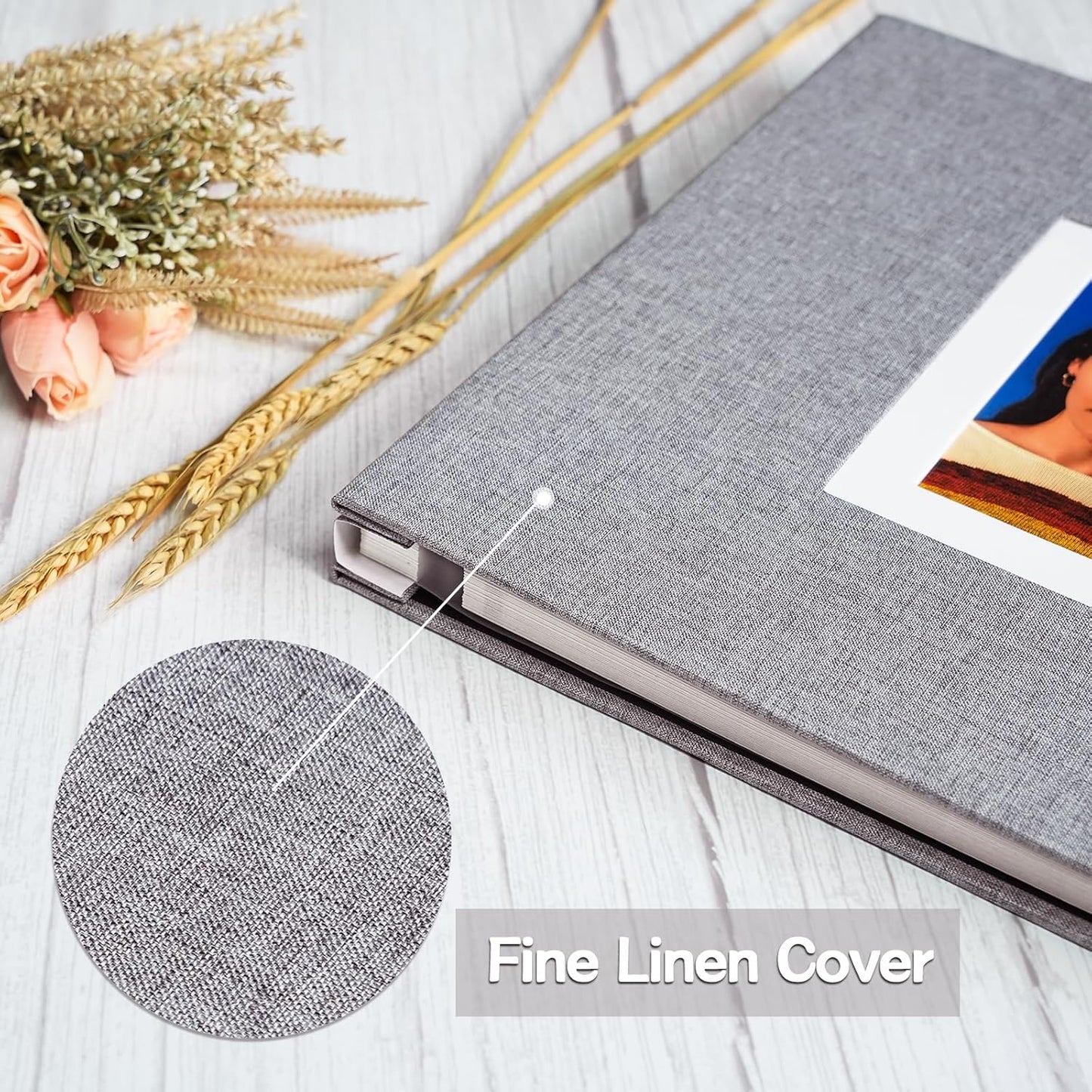 Vienrose Photo Album Self Adhesive for 2x3 4x6 5x7 8x10 Pictures DIY Scrapbook 40 Blank Pages Linen Cover Memory Book for Wedding, Baby Growth, Travel, Grey