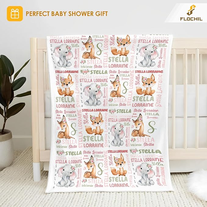 FLOCHIL Personalized Baby Blanket for Girls, Custom Baby Blanket with Name, Customized Baby Products, Gift for Baby, Newborn, Baby Shower (Monogram 2)