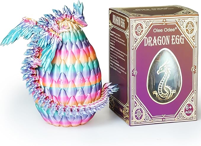 3D Printed Dragon Eggs with Articulated Fly Dragon Inside, Collectible Figurines Fidget Toy for Adults Kids Birthday Easter Christmas White Elephant Gifts for Friends Colleagues(Rainbow, L size)