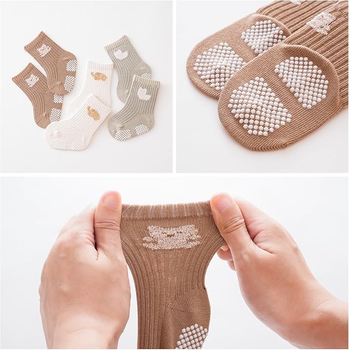 Baby Crew Socks,Grips Combed Cotton Socks Toddler Non-Skid for Girls,Boys Non Slip/Anti Skid 9-Pack