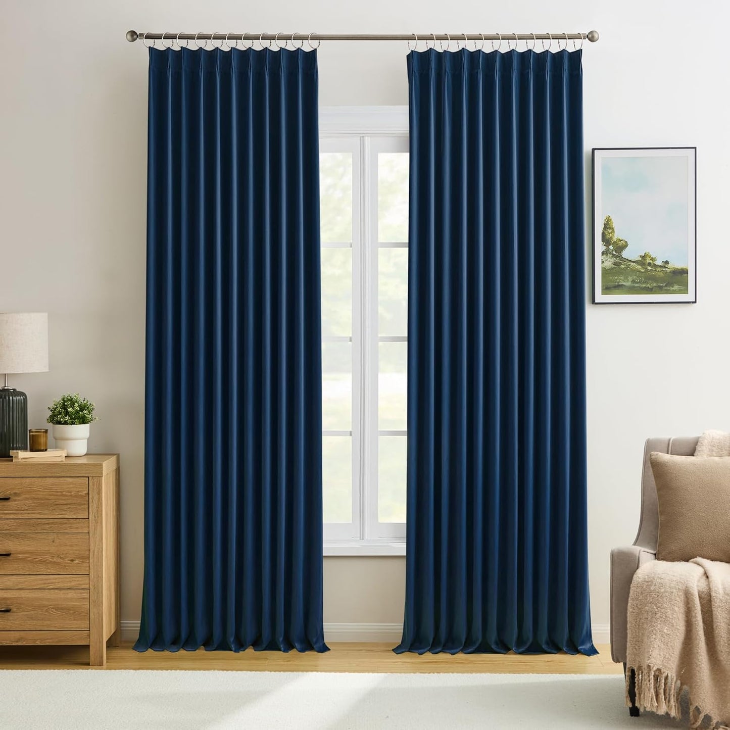 KEQIAOSUOCAI Navy Blackout Curtains 72 Wide x 84 inch Long 2 Panels - Thermal Insulated Room Divider Curtain for Bedroom/Living Room/Patio, Width Pinch Pleated Curtain Panel with Hooks 72 x 84
