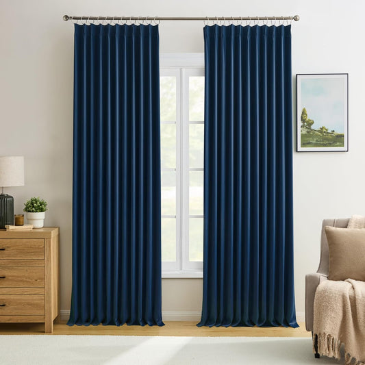 KEQIAOSUOCAI Navy Blackout Curtains 72 Wide x 95 inch Long 2 Panels - Thermal Insulated Room Divider Curtains for Bedroom/Living Room/Patio, Wide Width Pinch Pleated Curtain Panel with Hooks 72 x 95