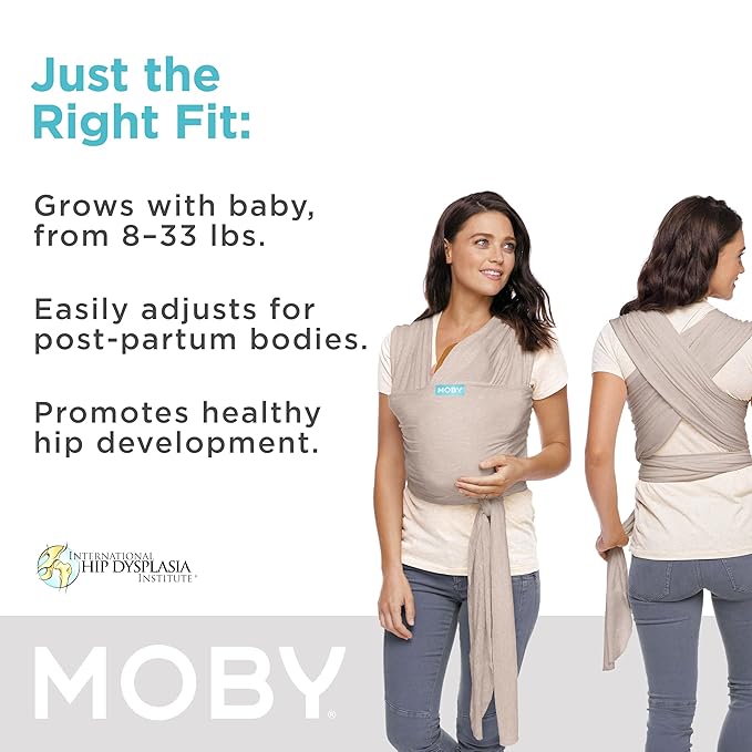 Moby Baby Wrap Carrier Element for Newborns to Toddlers (8-33lbs), Infant Sling Carrier, Ultra Lightweight & Hands Free Design, Adjustable for All Body Types (Taupe)