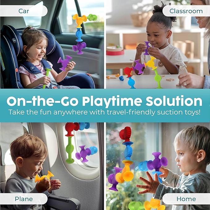 BUNMO Stocking Stuffers for Kids - Toddler Suction Bath Toys - Connect, Build, Create - Toddler Stocking Stuffers - Fine Motor Skills - Stimulating Sensory Fun - Textured 10 Pack