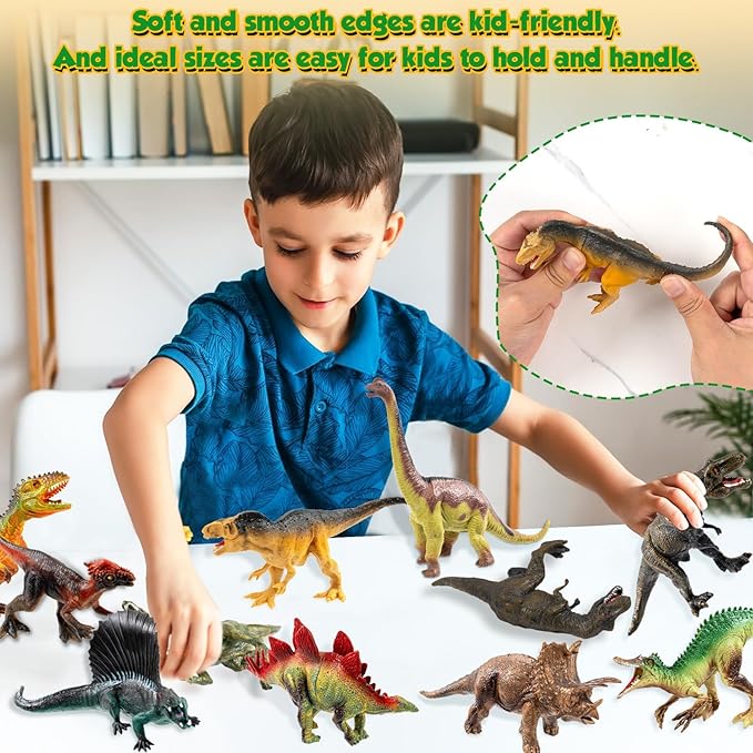 OuMuaMua Dinosaur Toys for Kids 3-5, 12 Pack Realistic Plastic Dinosaur Figure Set Including T-Rex, Stegosaurus, Monoclonius, Dino Toys for Boys 5-7 Party Favors, 6 to 7 Inch Large Size
