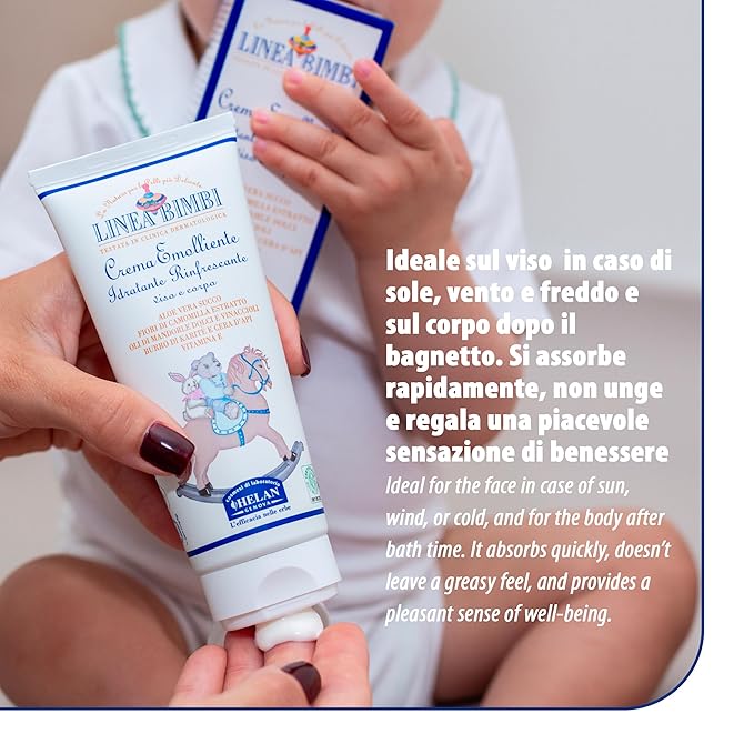 Helan Linea Bimbi- Soothing Baby Lotion for Face & Body with Vitamin E, Aloe Vera & Beeswax, Moisturizing & Refreshing Baby Cream for Delicate Skin, Baby Essentials for Newborn, Made in Italy 100fl oz