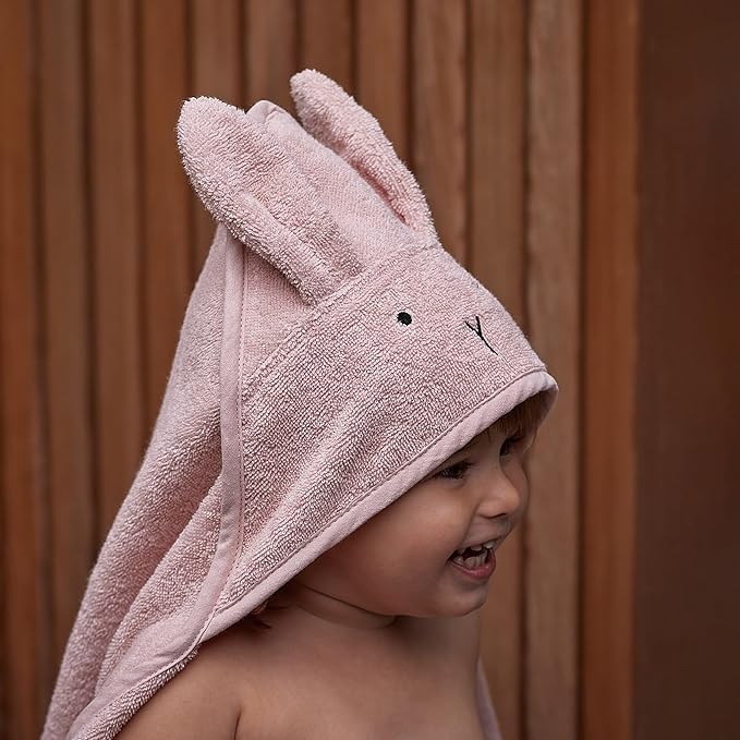 Baby Hooded Towel – Organic Cotton Baby Bath Towels, 32" x 32" Super-Soft and Absorbent Baby Towels for Newborn 2-Pack (Rabbit Blush)