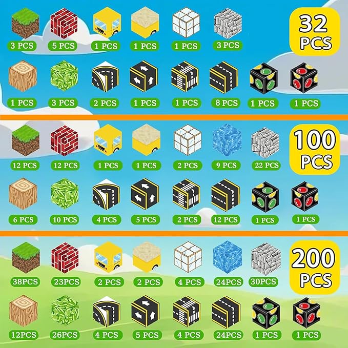 Magnetic Building Blocks for Kids Ages 4-8, Magnetic Cubes, Magnet STEM Sensory Toys-Tiles Road Track, Magnet World Build Set, Christmas Birthday Gifts Toy for Girls & Boys 3+ Ages