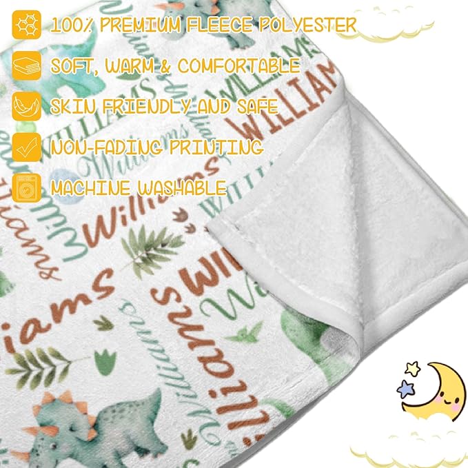 Personalized Baby Blanket - Custom Name Blanket for Girls & Boys, Super Soft Plush Fleece