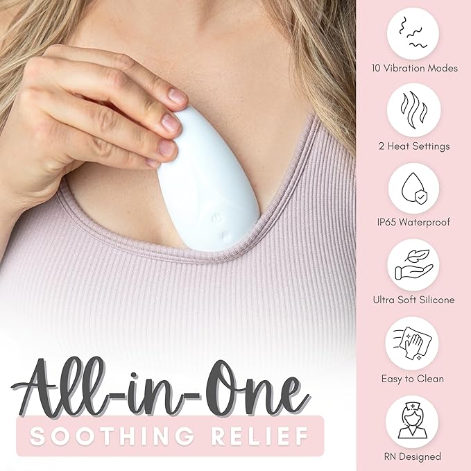 Cradle & Grace Warming Lactation Massager, Waterproof Breastfeeding Massager with 10 Intensity Levels & 2 Heat Settings, Breastfeeding Essentials to Support Milk Flow
