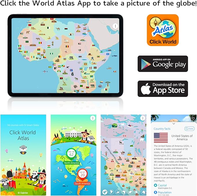 Interactive 10" Globe for Children with Stand (DIY) - App-Compatible, 400 Wonders, 1000+ Facts, LED Constellations, STEM Globe, World Lamp & Earth Decor