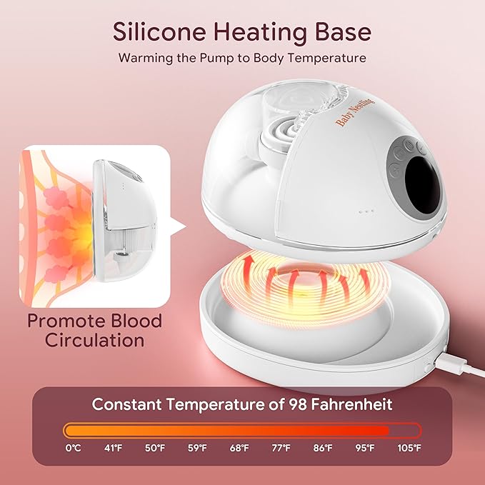 Breast Pump Hands Free, Smart Heated Base Promotes Milk Production, 40dB Quiet, Leak-Free Design, 4 Modes/12 Levels, 2Hr Cordless Wearable Breastfeeding Pump, 2 Pack Gray