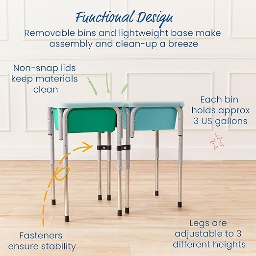 ECR4Kids 2-Station Sand and Water Adjustable Play Table, Sensory Bins, Seafoam/Emerald