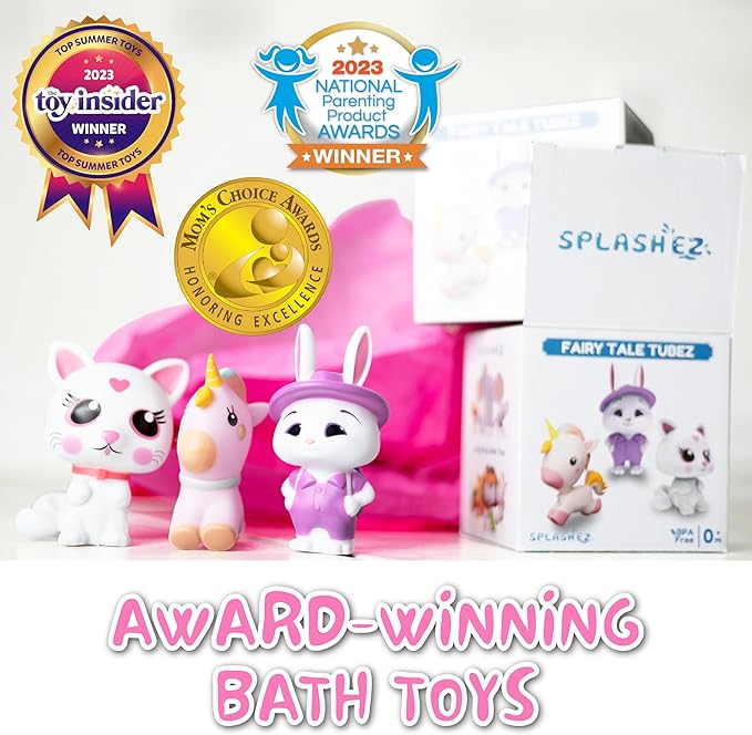 SplashEZ Girl Bath Toys | Mold Free Bath Toys for Kids & Toddlers with No Hole for Water | Unicorn Bunny Cat Set Ideal Size for Little Hands | Safe, Durable for Baby Girl Pool Tub Fun Ages 0 & Up