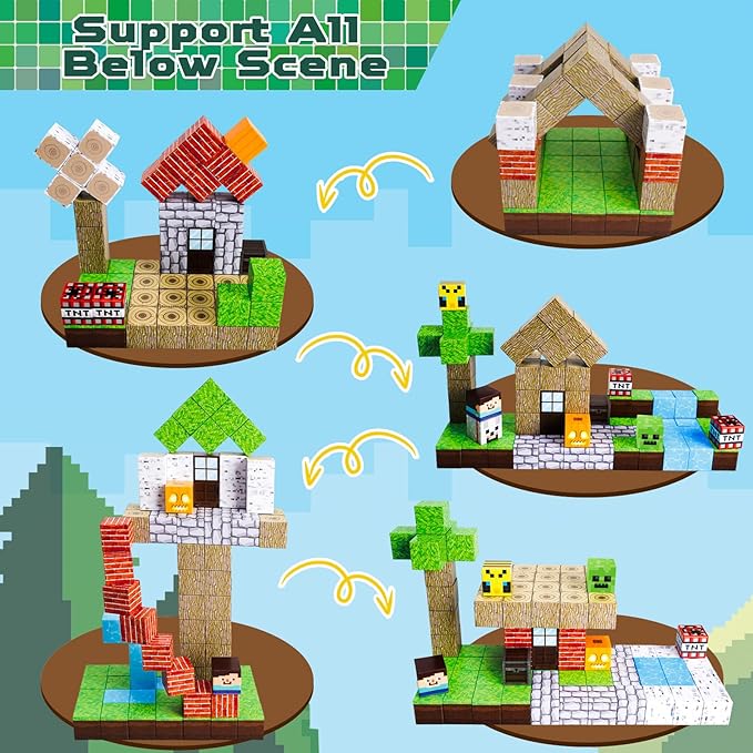 Magnetic Blocks-100PCS Magnetic Building Blocks Magnet Cube Toys Stacking, Build Forest World Set, STEM Montessori Sensory Toys for Kids Boys Girls Age 3 4 5 6 7 8 9 10 Birthday Gifts