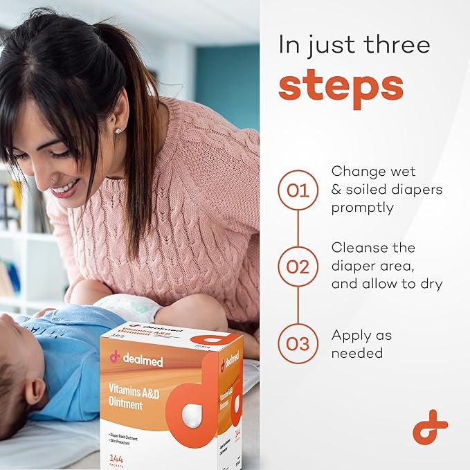 Dealmed A&D Ointment | Diaper Rash Cream for Baby with Vitamins A & D | Moisturizing Skin Protectant | Soothes and Nourishes | Healing Ointment for Dry and Cracked Skin (144 Packets/Box, Case of 6)