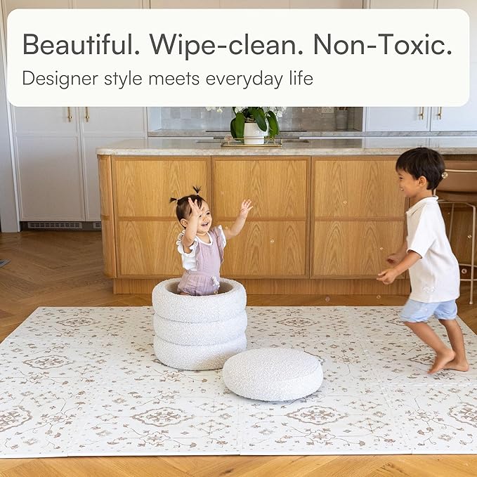 Lillefolk Baby Play Mat for Floor – 6x8ft Vintage Coffee | Soft Non Toxic Premium EVA Foam Tiles for Tummy Time, Crawling & Playroom – Waterproof Floor Mat for Babies & Toddlers (12 Tiles)