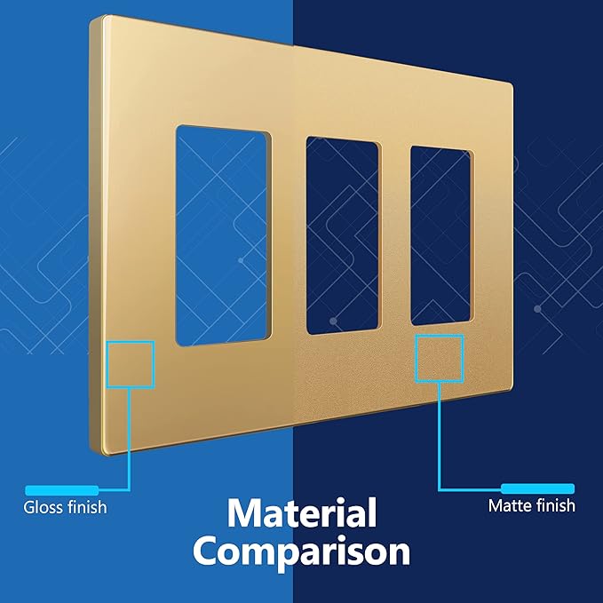 LIDER Matte Finish Decorator Switch Cover, Screwless Wall Plate, Mid-Size 3-Gang 4.88" x 6.77", Unbreakable Polycarbonate Thermoplastic, UL Listed, LSWP-33M-GD, Gold