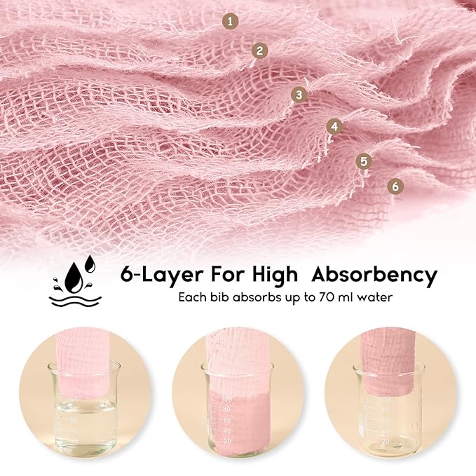 Yoofoss Muslin Baby Bibs 10 Pack 100% Organic Cotton 6-Layer Soft Absorbent Drool Bandana Baby Bibs for Drooling and Teething for Boys and Girls, Pink Flower