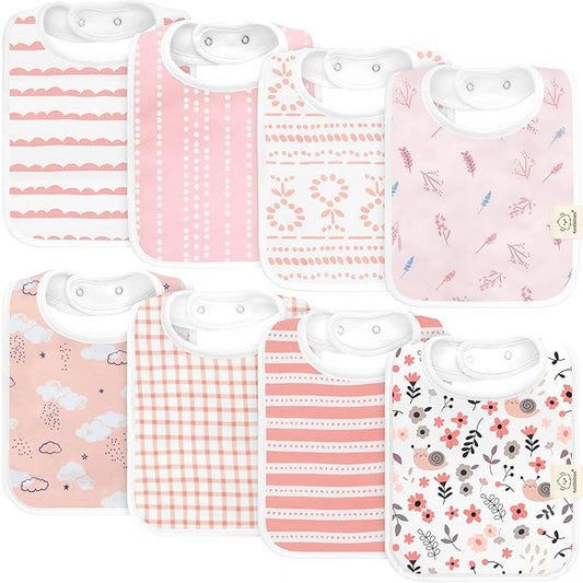 KeaBabies 8-Pack Organic Baby Bibs for Boys, Girls - Super Absorbent Cotton Drool Bibs for Baby Girl & Boy, Teething Toddler, Drooling Newborn, Ultra Soft & Machine Washable (Sweet Charm)