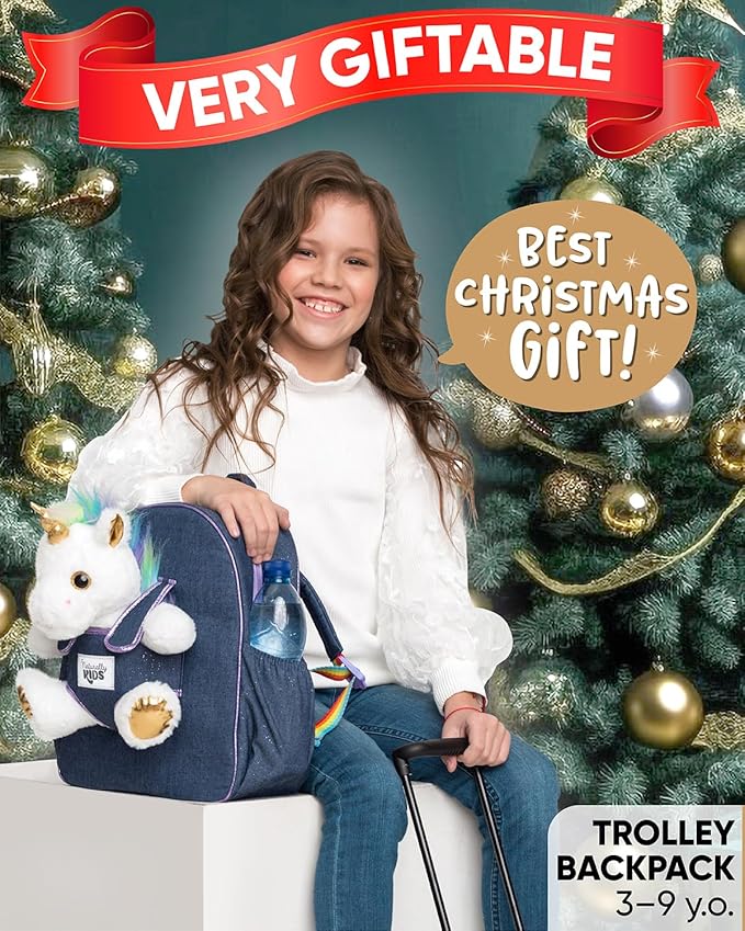 Toddler Luggage for Girls w Unicorn Toys, Kids Rolling Backpack for Girls, Toddler Suitcase, Gifts for 3 4 5 6 Year Old