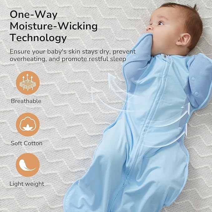 Transition Baby Swaddle 3-6 Months 12-18 lb, Arms In/Out Swaddle Sleep Sack with 2-Way Zipper Moisture-Wicking Fabric, Improves Sleep Snug Fit Helps Calm Startle Reflex,1Pack,Blue